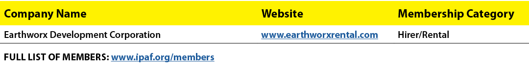 Company Name,Website,Membership Category,Earthworx Development Corporation,www.earthworxrental.com,Hirer/Rental,FULL ...