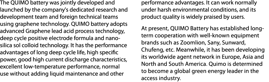 The QUIMO battery was jointly developed and launched by the company's dedicated research and development team and for...