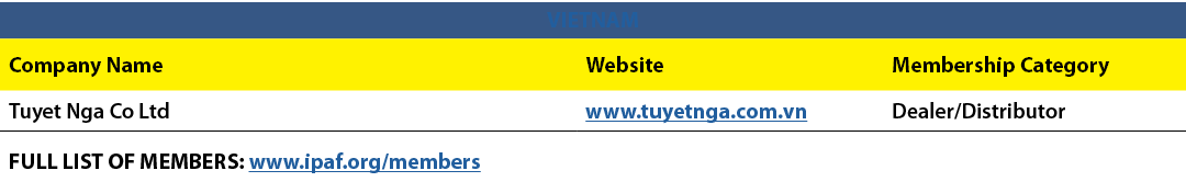 VIETNAM,Company Name,Website,Membership Category,Tuyet Nga Co Ltd,www.tuyetnga.com.vn,Dealer/Distributor,FULL LIST OF...