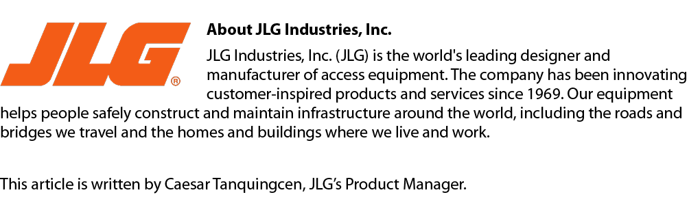 ￼About JLG Industries, Inc. JLG Industries, Inc. (JLG) is the world's leading designer and manufacturer of access equ...